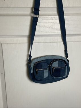 Classic Denim Patchwork Crossbody Bag in Blue